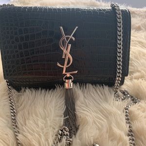 Yves Saint Laurent black crocodile crossbody